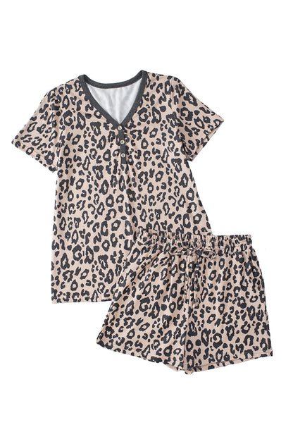 Multicolor Leopard Short Sleeve Tee and Drawstring Shorts Set