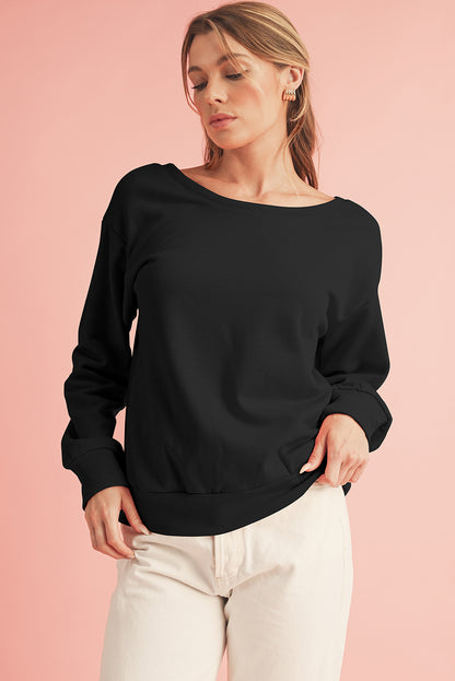 Bowknot Plain Round Neck Sweatshirt