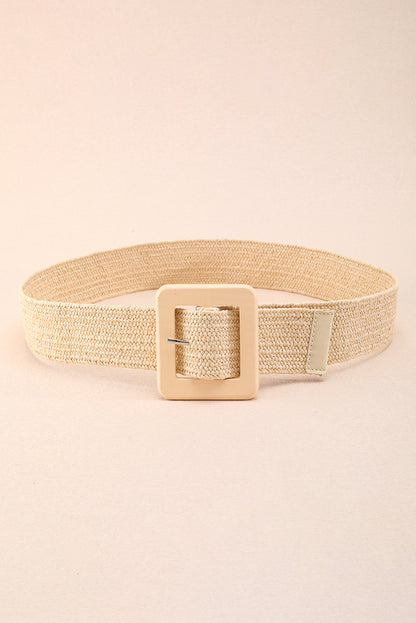 Beige Bohemian Woven Square Buckle Wide Belt