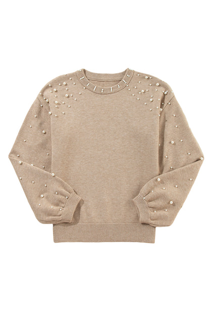 Pearl Drop Shoulder Round Neck Sweater