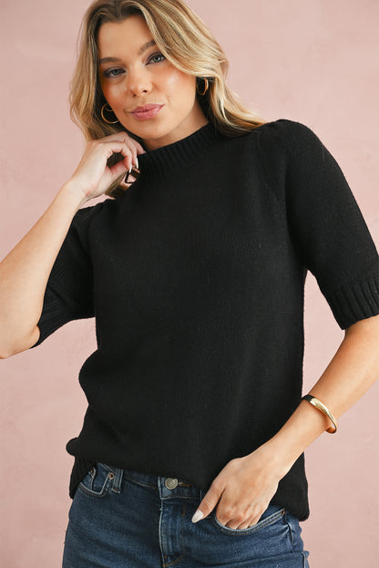 Black Knotted Keyhole Nape Short Sleeve Knit Top