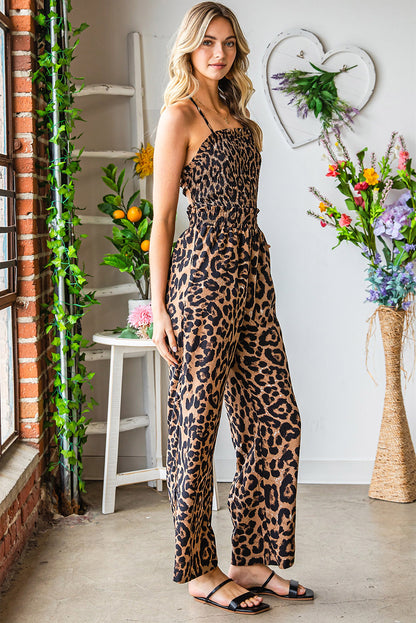 Combinaison sexy à imprimé guépard, dos nu, dos nu, jambes larges