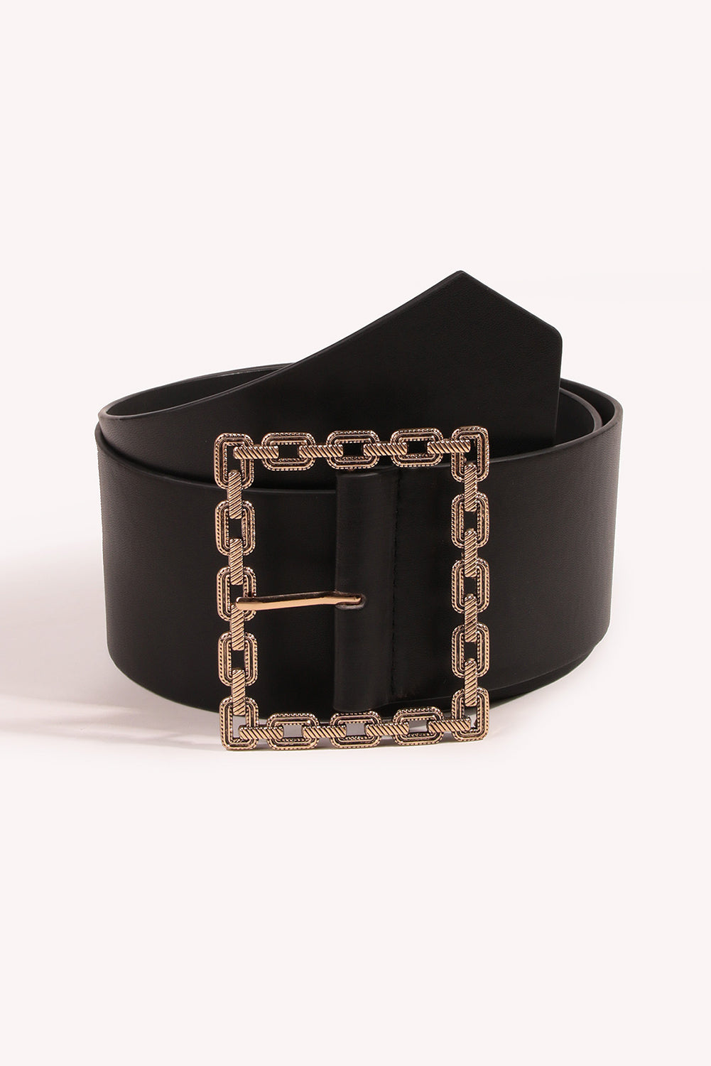 Black Square Buckle Faux Leather Belt