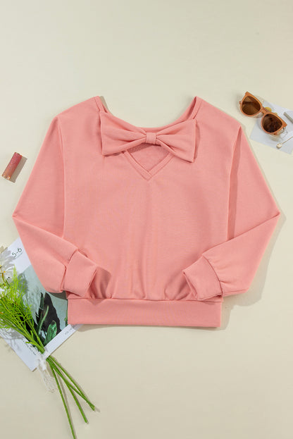 Bowknot Plain Round Neck Sweatshirt