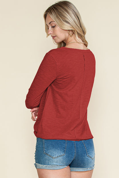 V Neck Center Seam Long Sleeve Top