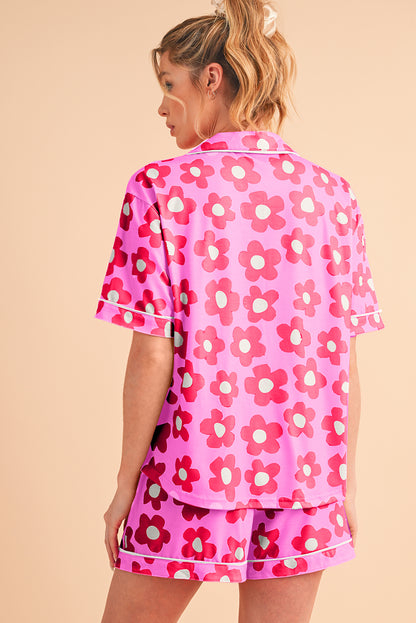 Flower Print Buttoned Shirt and Drawstring Waist Pajama Set