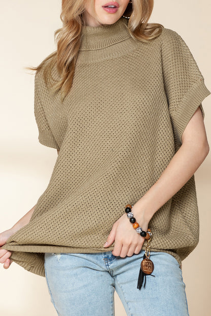 Ribbed Turtleneck Textured Short Sleeve Sweater