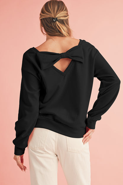 Bowknot Plain Round Neck Sweatshirt