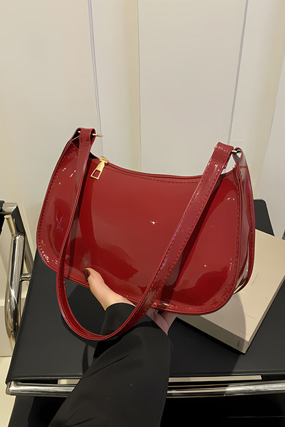 Fiery Red Leather Zipper Shoulder Bag