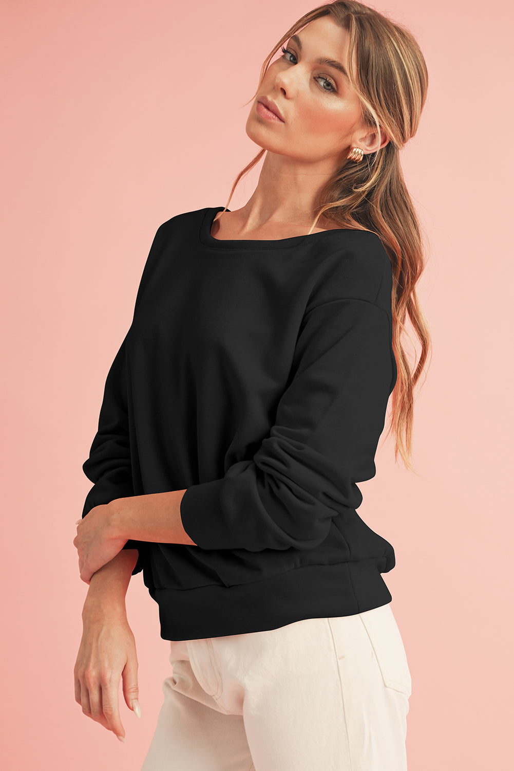 Bowknot Plain Round Neck Sweatshirt