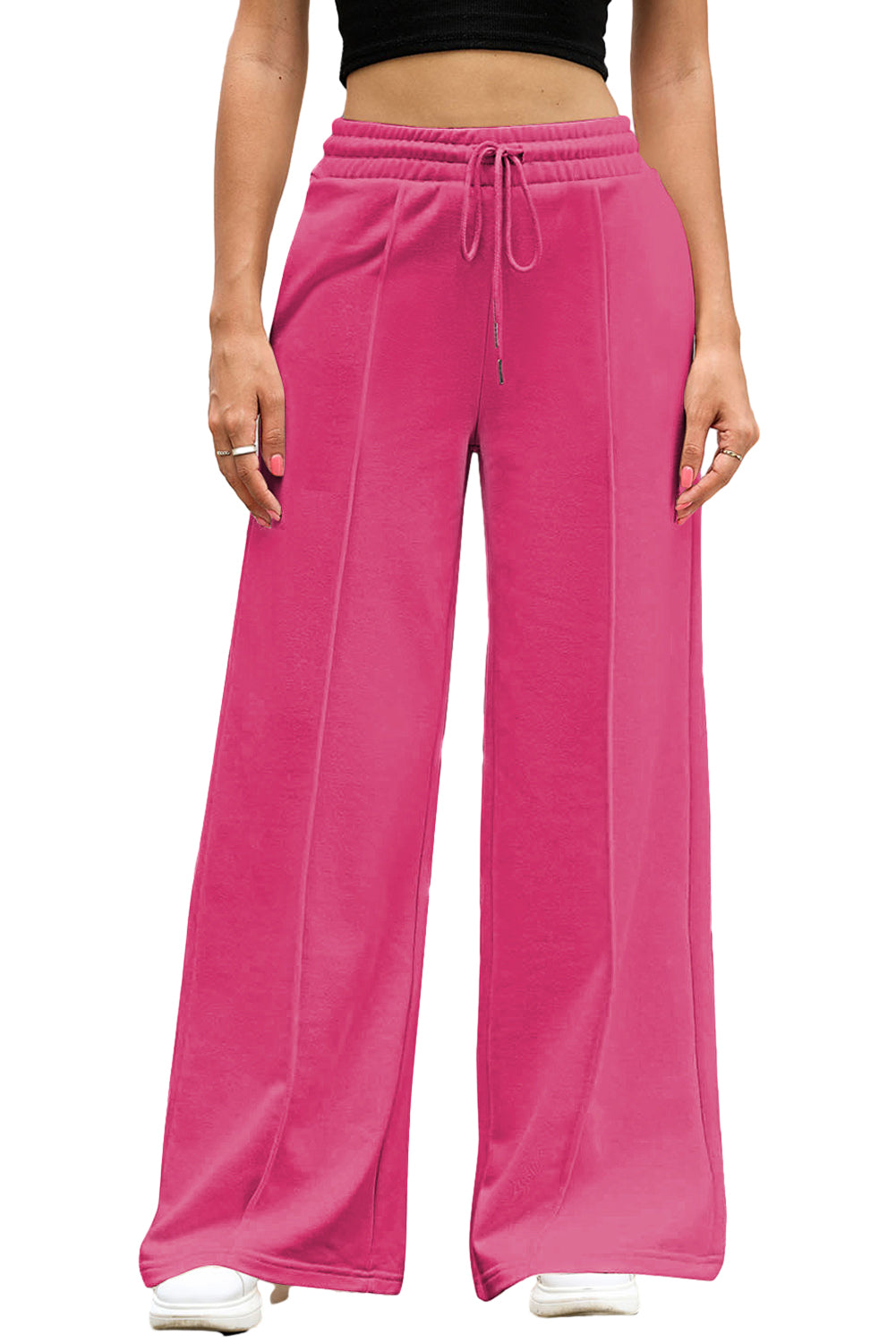 Rose Red Drawstring Smocked Waist Wide Leg Pants