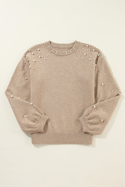 Pearl Drop Shoulder Round Neck Sweater