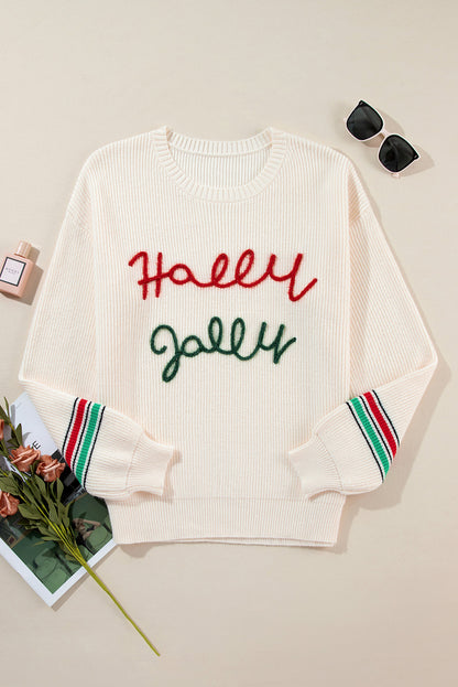 Tinsel Holly Jolly Graphic Round Neck Sweater