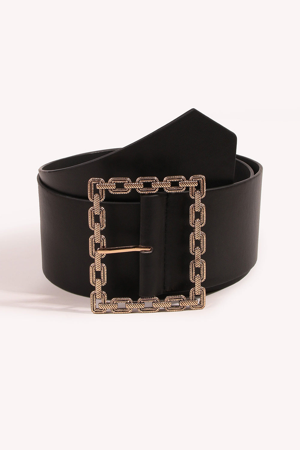 Black Square Buckle Faux Leather Belt