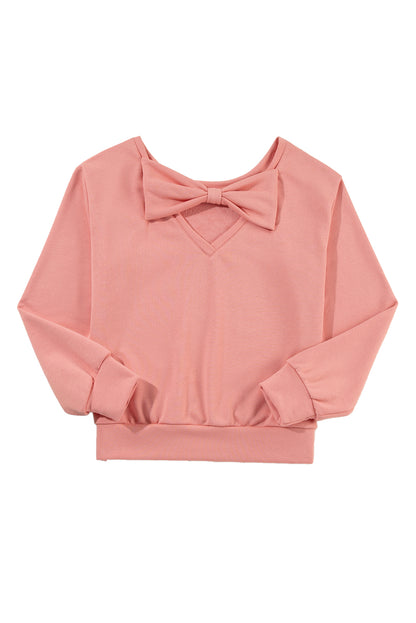 Bowknot Plain Round Neck Sweatshirt