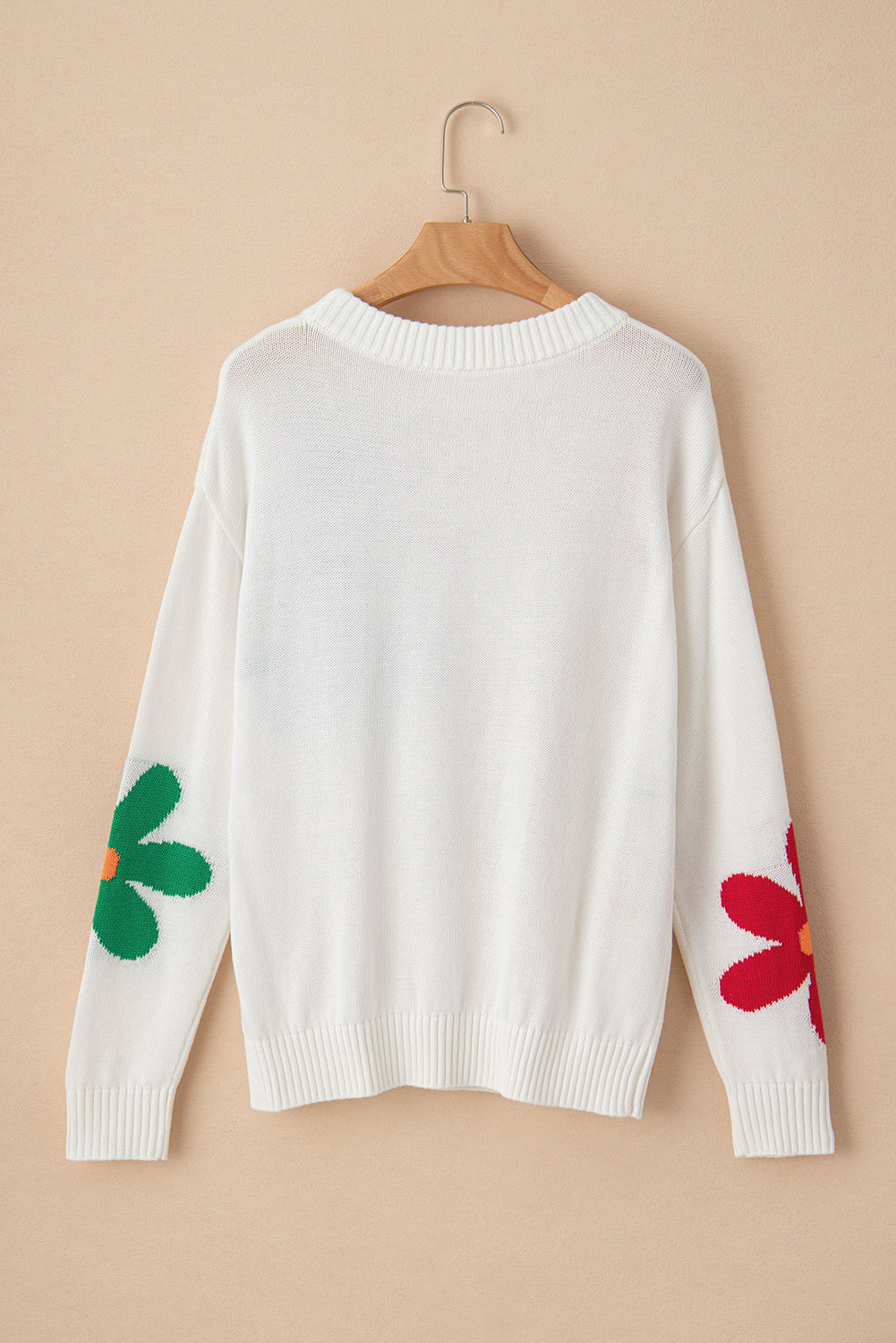 Colorful Flower Pattern Crewneck Knitted Sweater