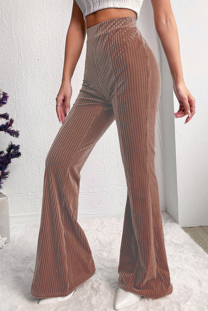 Solid Color High Waist Corduroy Flare Pants