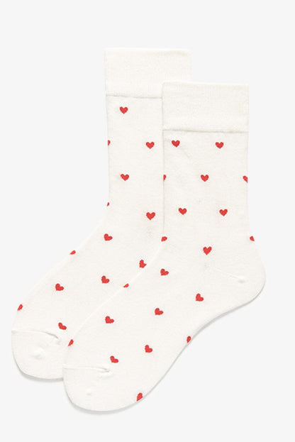 White Valentines Heart Pattern Cotton Socks