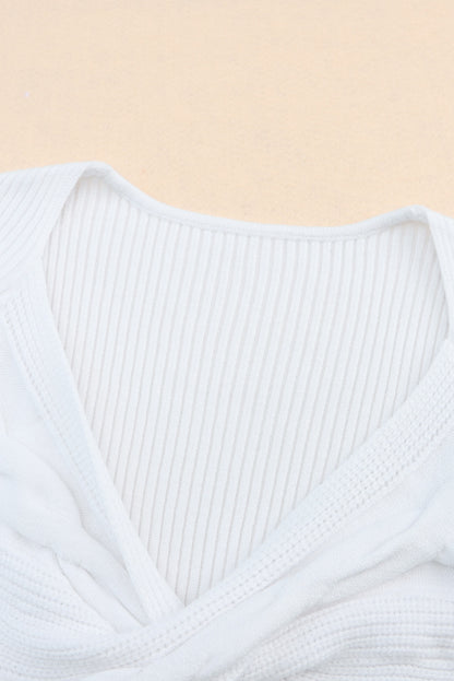 Basic Cable Crossed V Neck Sweater