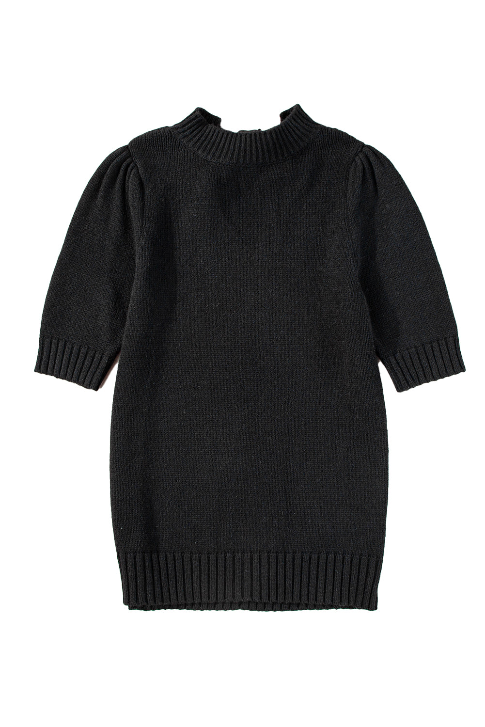 Black Knotted Keyhole Nape Short Sleeve Knit Top