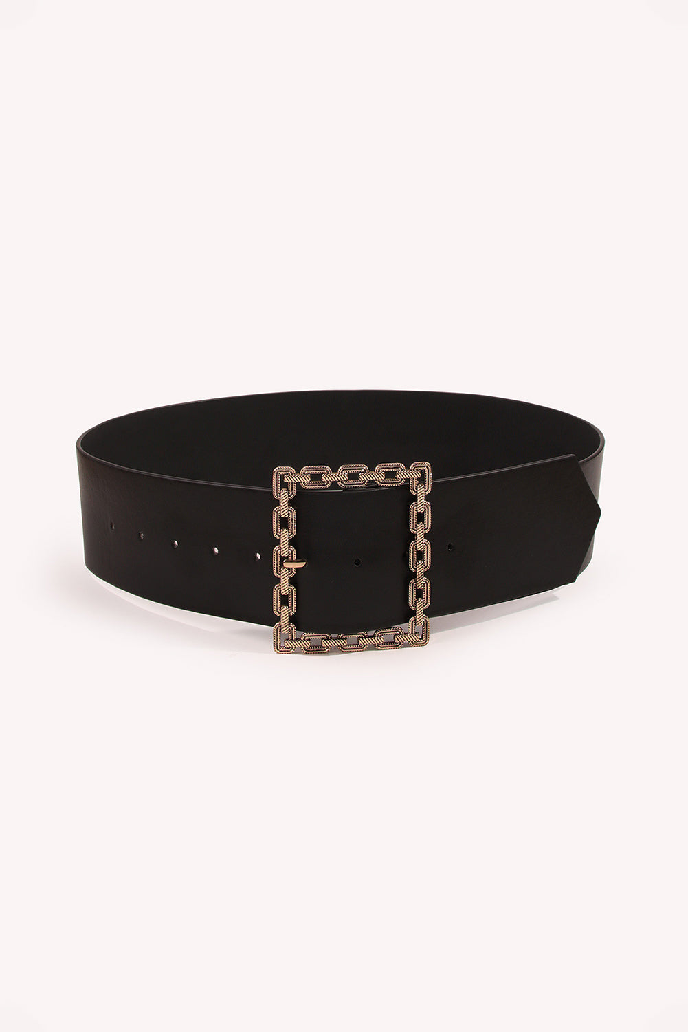 Black Square Buckle Faux Leather Belt