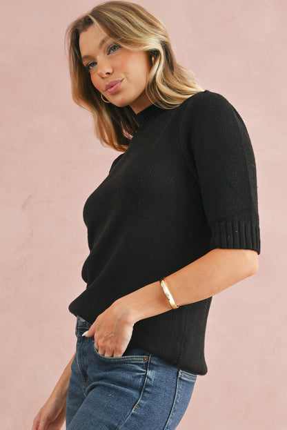 Black Knotted Keyhole Nape Short Sleeve Knit Top