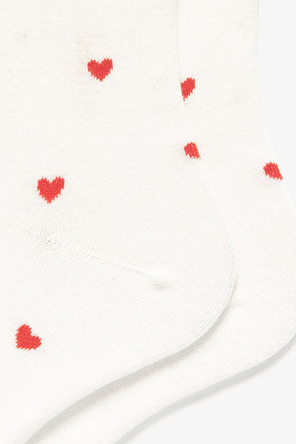 White Valentines Heart Pattern Cotton Socks