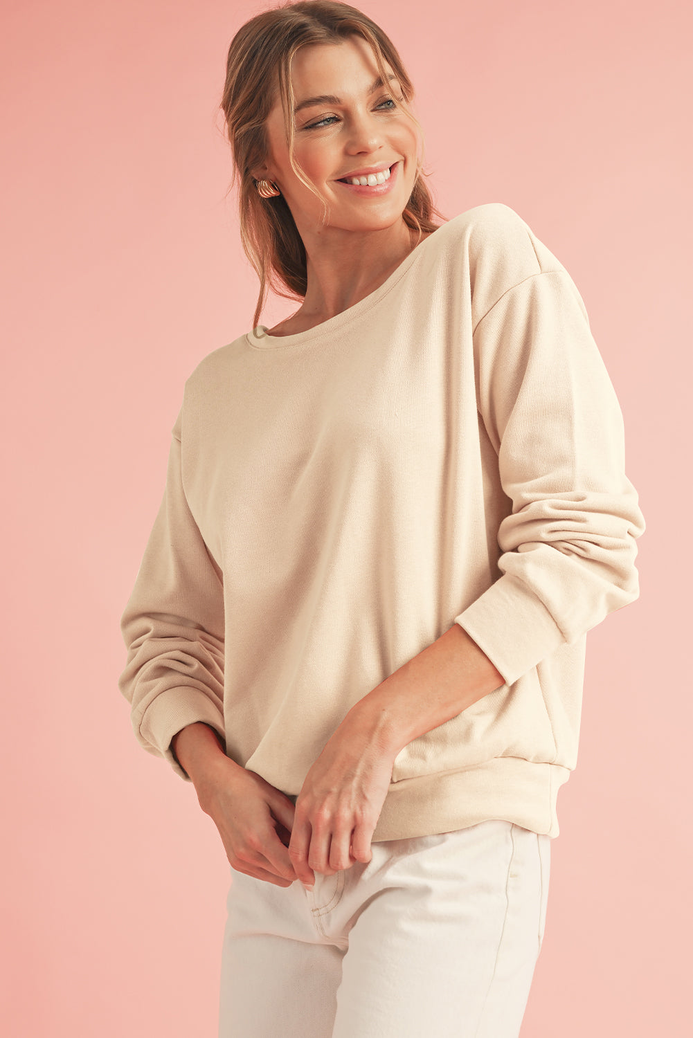 Bowknot Plain Round Neck Sweatshirt