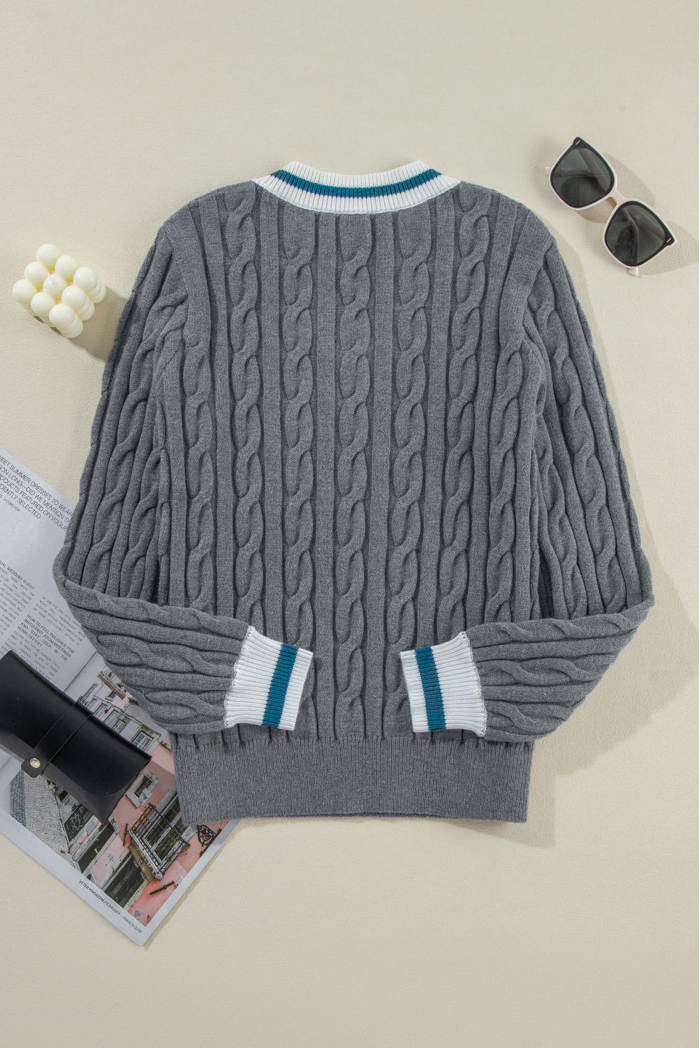 Medium Grey Contrast Fried Dough Twists Sweater