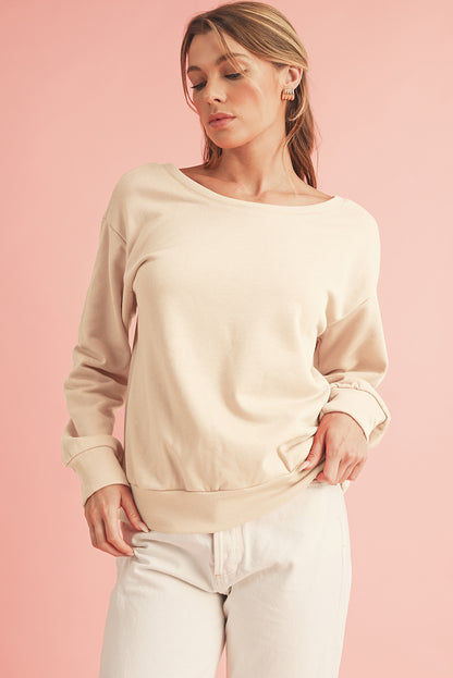 Bowknot Plain Round Neck Sweatshirt