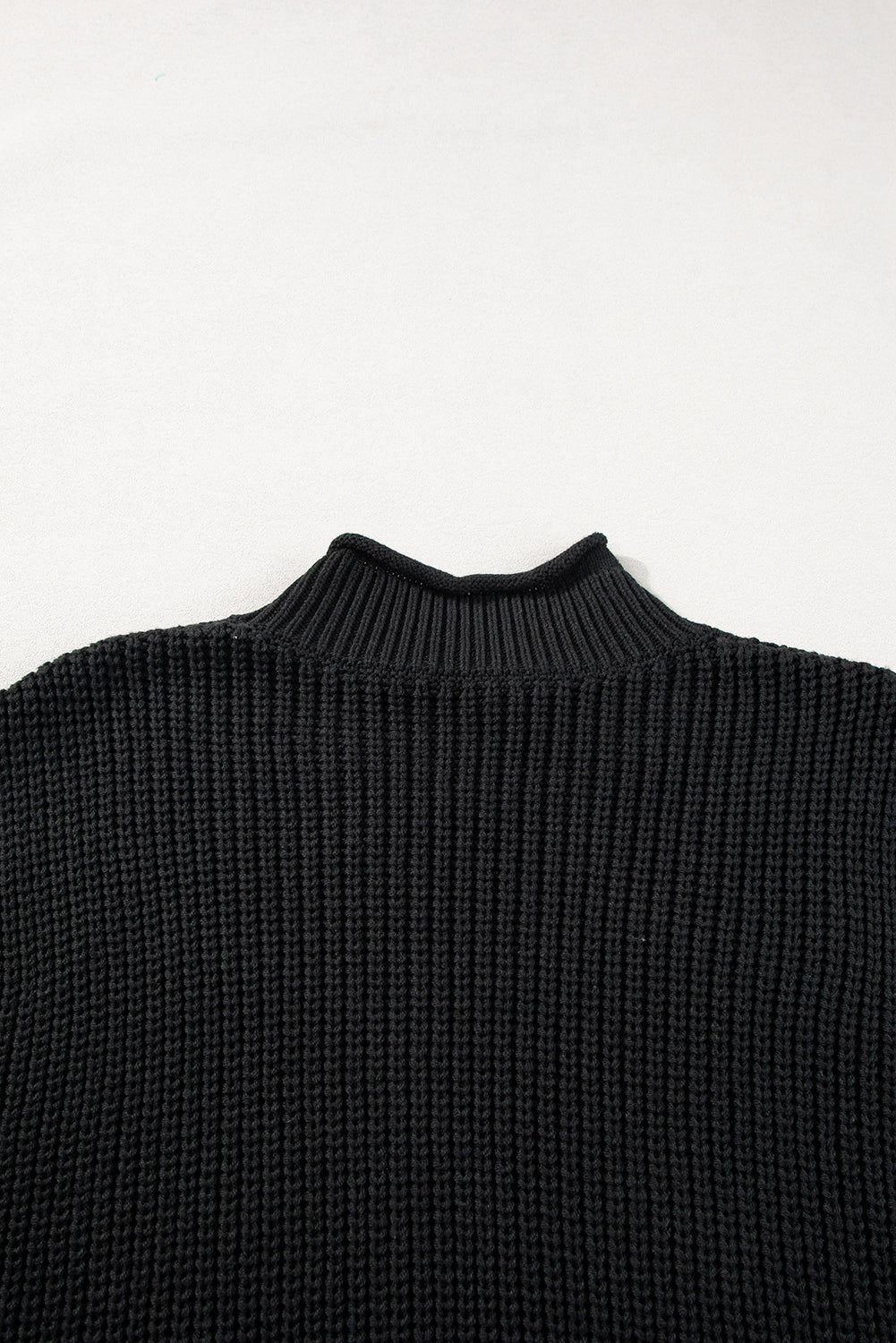 Black Solid Color Dolman Sleeve Twist Cable Knit Top