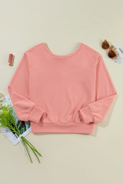 Bowknot Plain Round Neck Sweatshirt