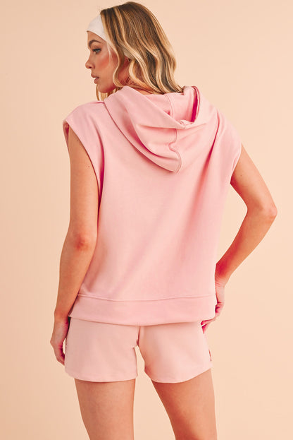 Solid Color Sleeveless Hoodie and Shorts Set