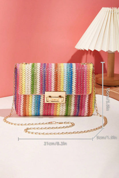 Strawberry Pink Striped Crochet Flapped Single Shoulder Bag