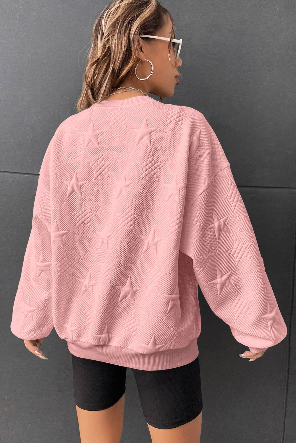 White Star Embossed Textured Drop Shoulder Sweatshirt