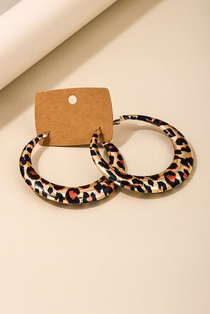 Brown Leopard Print Hoop Dropping Earrings